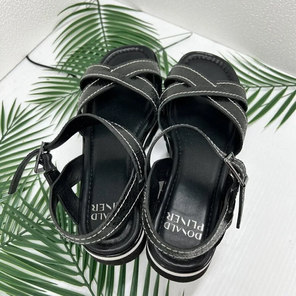 Donald Pliner Black Pyper Pebbled Metallic Leather Strappy Sandals Size 9.5 NWB